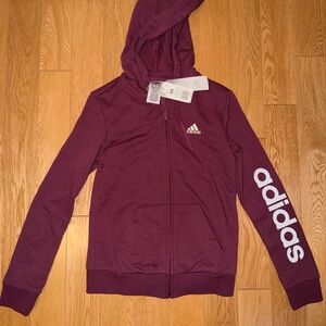 BRAND NEW Adidas Burgundy Zip-Up Hoodie with Logo Sleeve